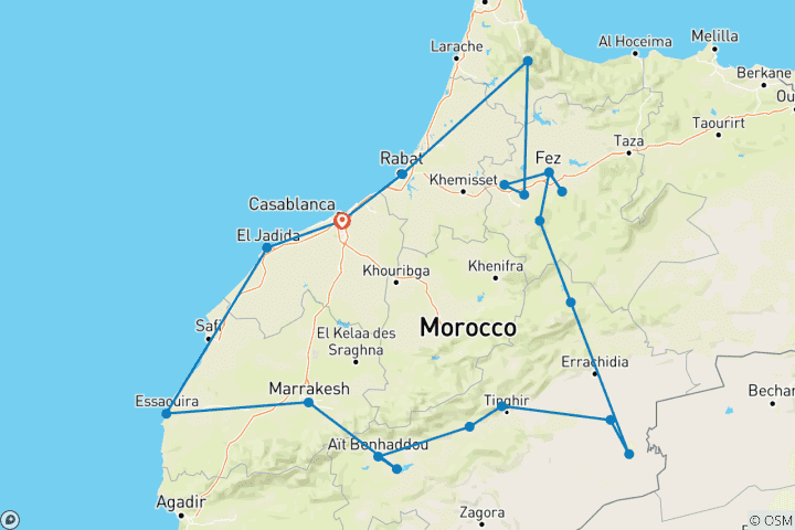 Karte von Abenteuerliches Marokko Kulturreise ab Casablanca 11 Tage