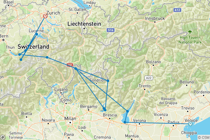 Carte du circuit Vues de l'Italie et de la Suisse