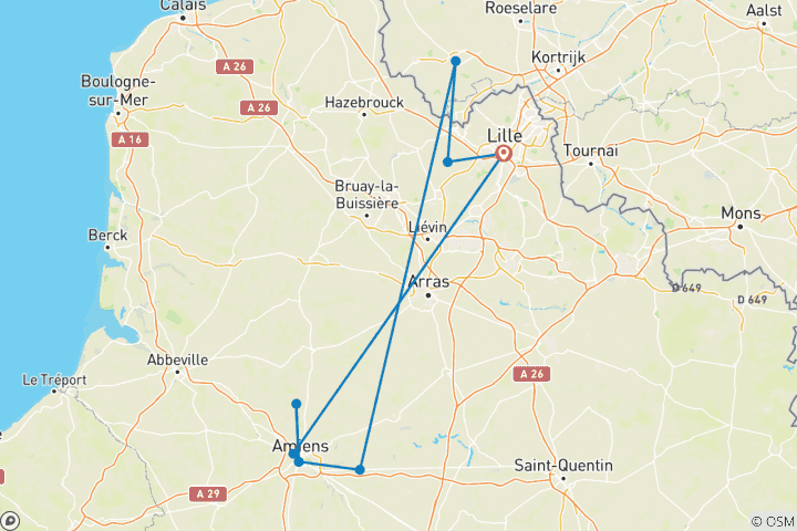 Carte du circuit Champs de bataille de la Première Guerre mondiale