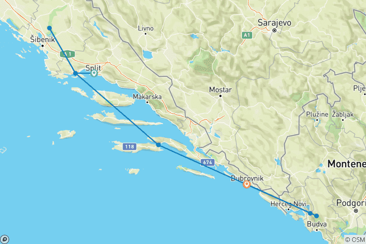 Carte du circuit La Croatie et la côte dalmate