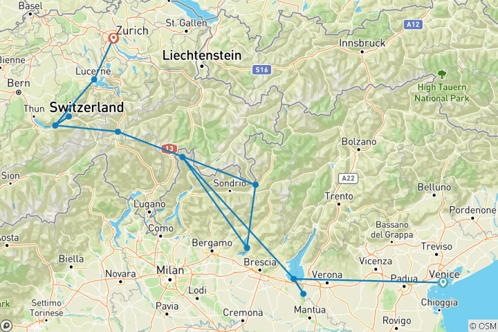 Carte du circuit Vues de l'Italie et de la Suisse