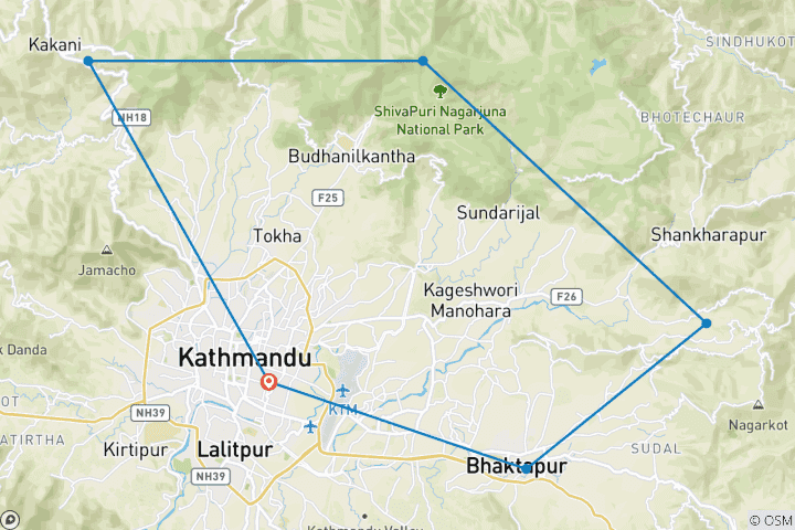 Map of Kathmandu Valley Cycling Tour