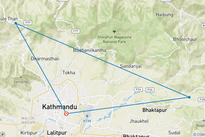 Map of Kathmandu valley cycling tour