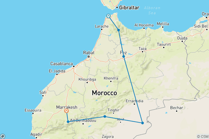 Kaart van Voorjaarsreis door Marokko – steden & woestijnen – 13 dagen
