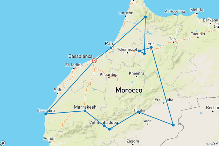 Karte von Luxuriöses Marokko: Wüste Sahara & Atlantikküste - 15 Tage