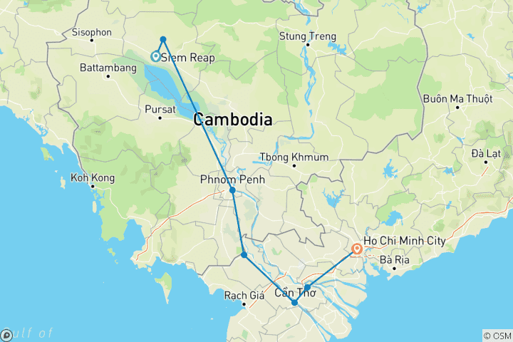 Map of Cycling Holiday: Angkor Wat to Saigon 10 days