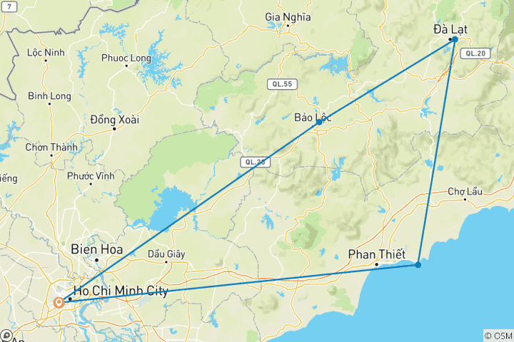 Mapa de Ciclismo en Vietnam: tierras Altas y playa 4 días