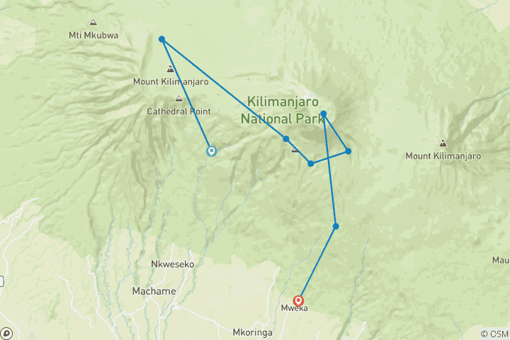 Map of Kilimanjaro Climbing Via Machame Route 7 days