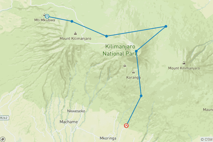 Map of Kilimanjaro Climbing Via Northern Circuit Route 8 days + 1 day Hotel Stay