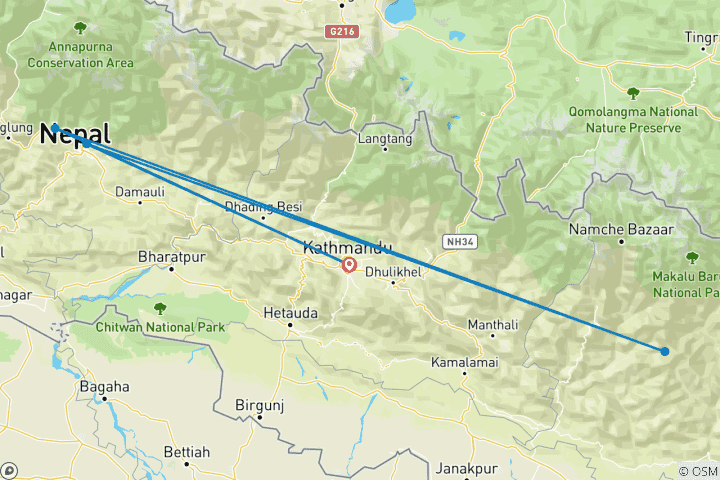 Karte von Kathmandu, Pokhara, Australisches Basislager