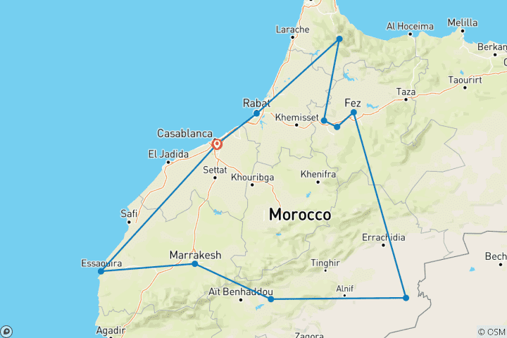 Karte von Höhepunkte in Marokko: Von Casablanca bis Essaouira - 15 Tage