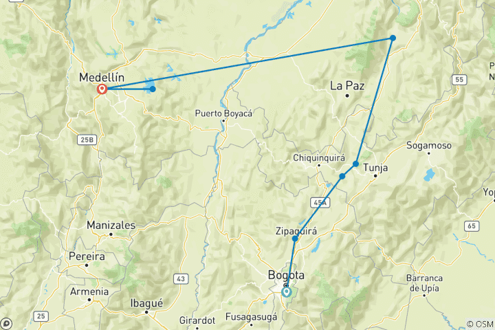 Map of 11 Day Colombian Heart, Comfort: Over 50's Shared Tour