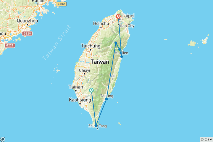 Carte du circuit Explorer Taïwan à vélo