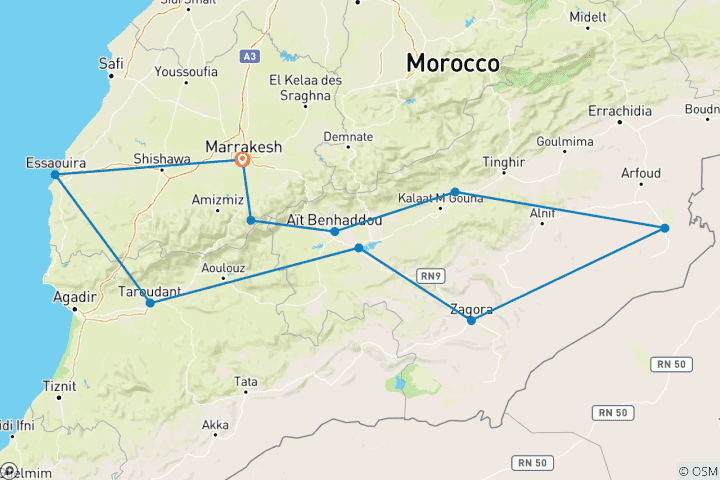 Karte von Abenteuer Südmarokko - 15 Tage