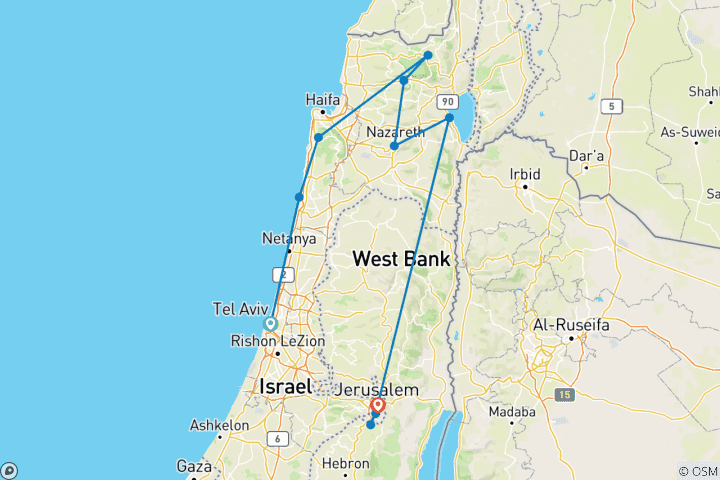Mapa de Israel - Jordania (Ruta por Tierra Santa)