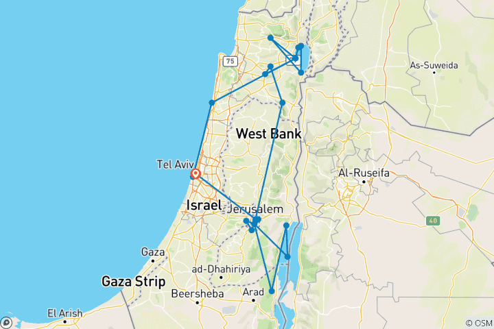 Map of Israel and Jordan - Holy Land Tour - 8 days