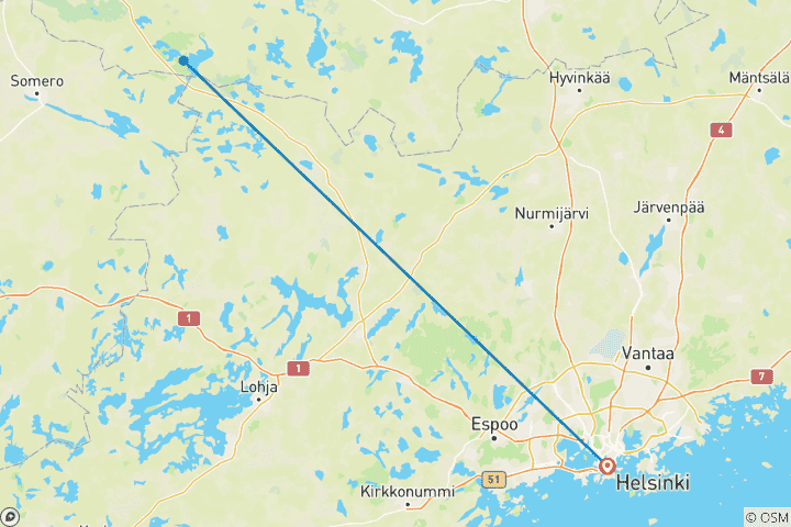 Carte du circuit La métropole rencontre la nature sauvage : Découvrez l'effervescence d'Helsinki et la sérénité de la nature finlandaise.