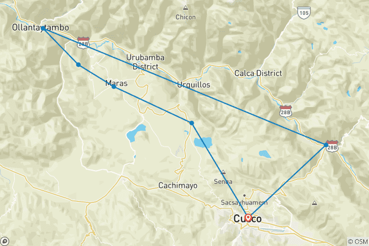 Map of SUPER SACRED VALLEY PRIVATE & FLEXIBLE TOUR: CHINCHERO, SALT MINES, MORAY, OLLANTAYTAMBO, PISAC MARKET & RUINS