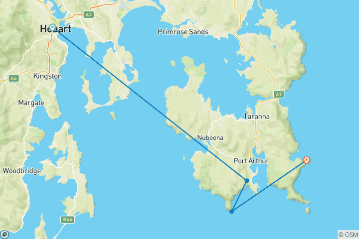 Map of Three Capes & tukana / Tasman Peninsula Hiking Tour