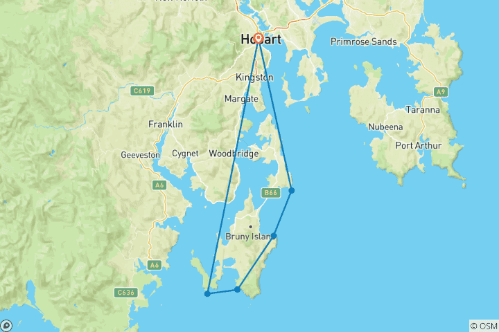 Map of Bruny Island Hiking Tour