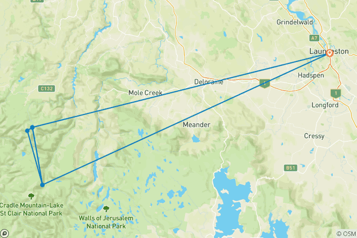 Carte du circuit Trek dans les montagnes Cradle