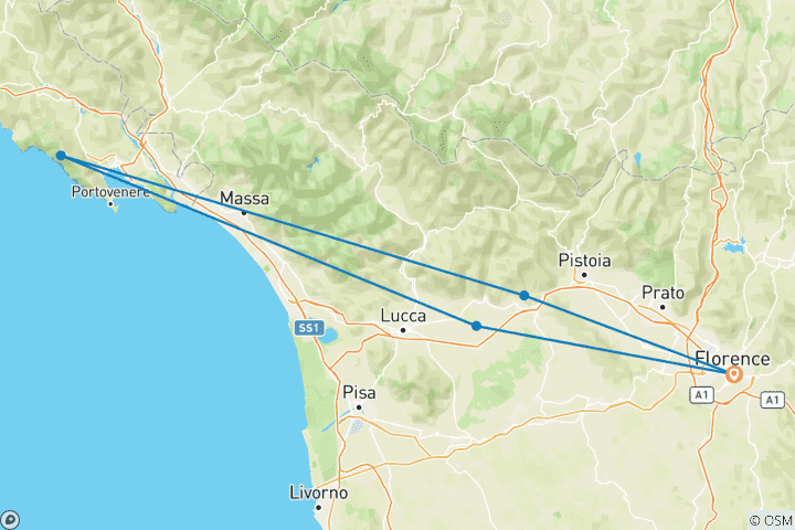 Mapa de Alma de la Toscana y Cinque Terre: Recorrido en semiescapada 2025