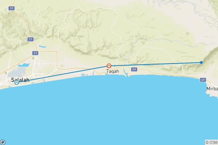 Carte du circuit 6 jours meilleurs endroits à Salalah- oman