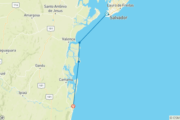 Map of Islands, Hidden Beaches and the Cocoa Coast of Bahia