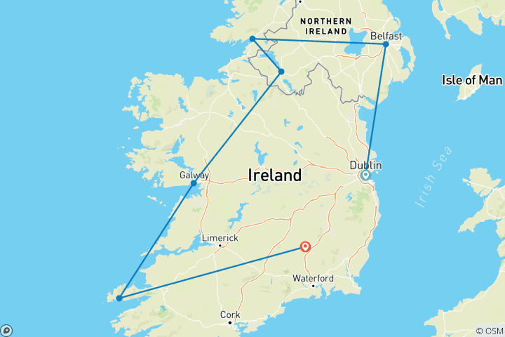 Map of The Best of Ireland featuring the Wild Atlantic Way (Dublin to Kilkenny) (2024)