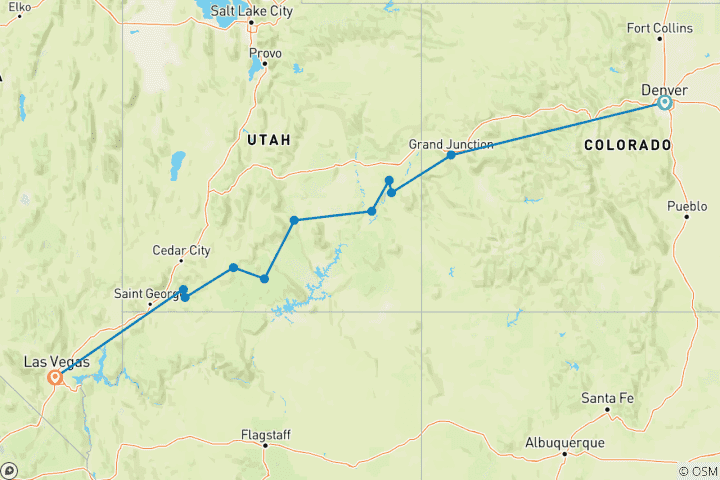 Map of Painted Canyons of the West featuring Utah’s Five National Parks (Denver, CO to Las Vegas, NV) (2024)