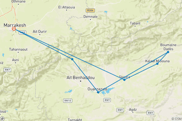 Map of 2 Days Tour From Marrakech To Ait Ben Haddou - Ouarzazate & Dades Valley