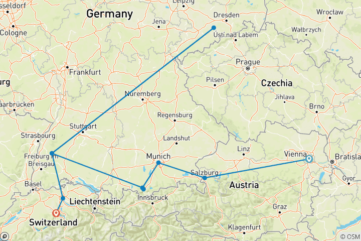 Map of Exploring the Alpine Countries Austria - Germany - Switzerland (Vienna to Lucerne) (2024)