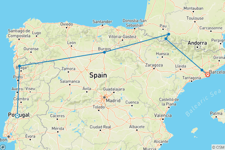 Mapa de Peregrinación a Fátima y Lourdes con Barcelona - Fátima a Barcelona - 2024