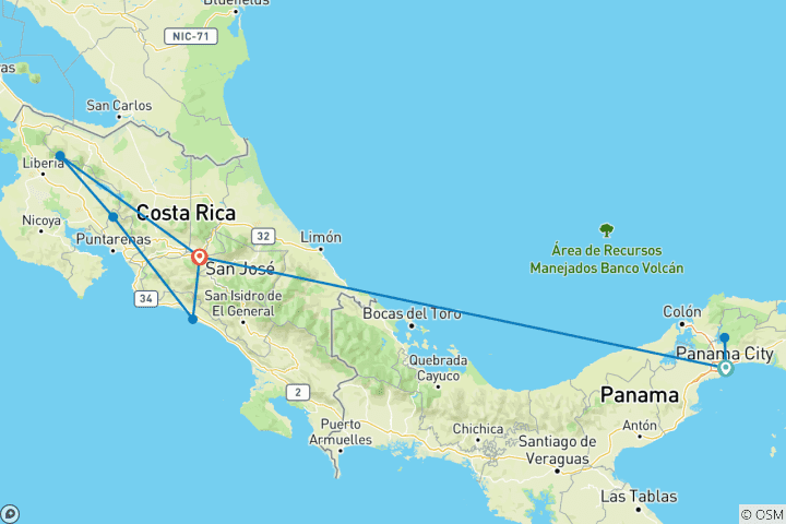 Kaart van Tussen de oceanen