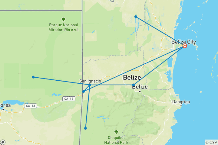 Map of Belize Maya Tour & Tikal