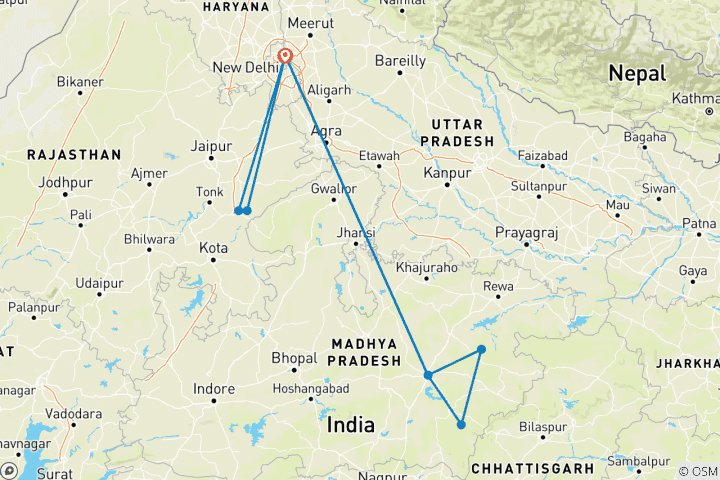 Map of Bandhavgarh Ranthambore Tiger Tour