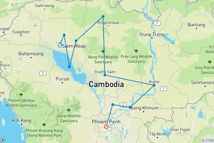 Kaart van Het beste van Cambodja – een rondreis met privégids – 10 dagen