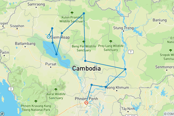 Kaart van Het beste van Cambodja: 10-daagse privérondleiding met gids door Cambodja