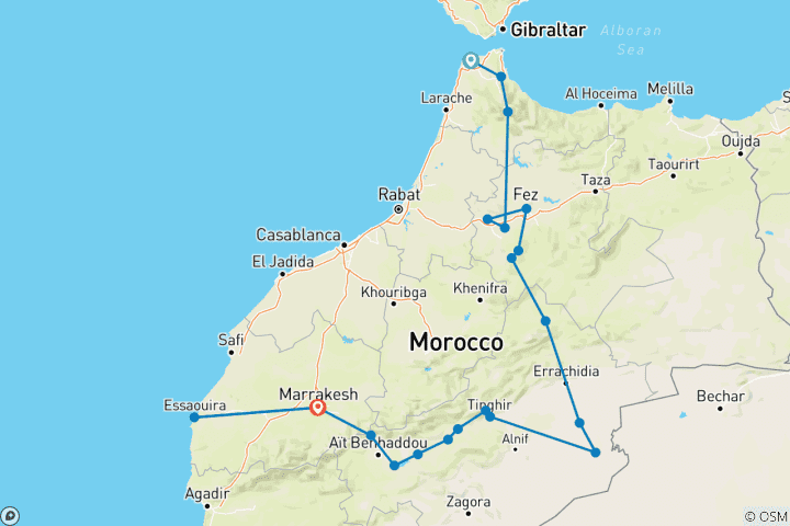 Map of 9 days 8 nights Morocco History and Culture tour  from Tangier