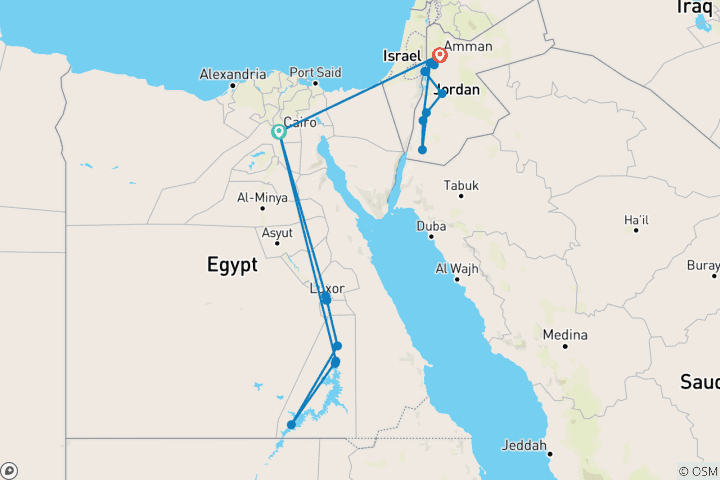 Carte du circuit Découverte de l'Égypte et de la Jordanie - 14 jours