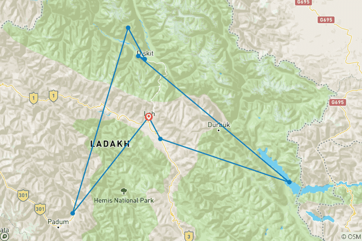 Map of Leh Ladakh Luxury Tour Package