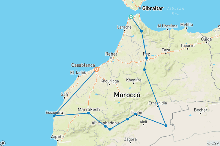 Karte von 13 Tage rund um Marokko ab Tanger