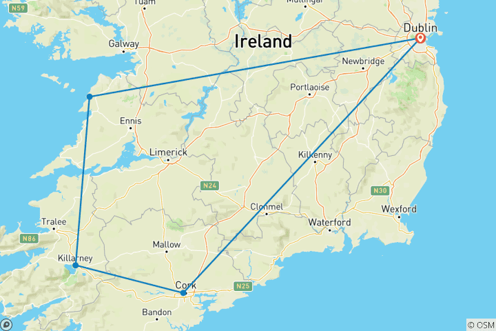 Carte du circuit L'Irlande en un clin d'œil - 8 jours - Circuit en autocar pour petits groupes