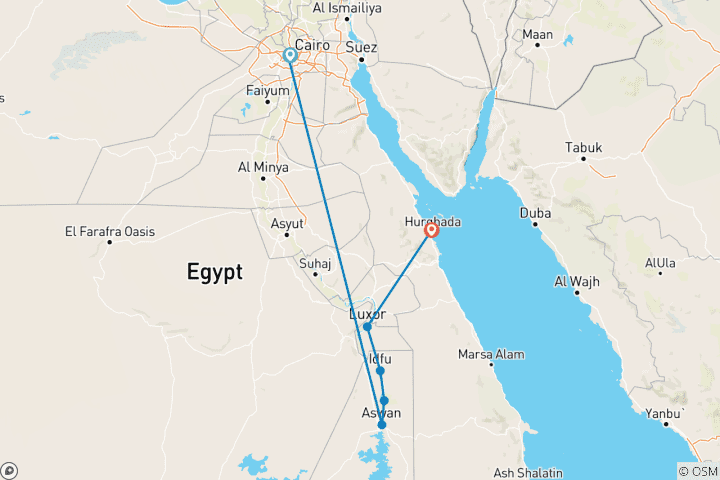 Map of Egypt 10 days experiance tour (Cairo _ Nile Cruise _ Hurghada Red Sea)