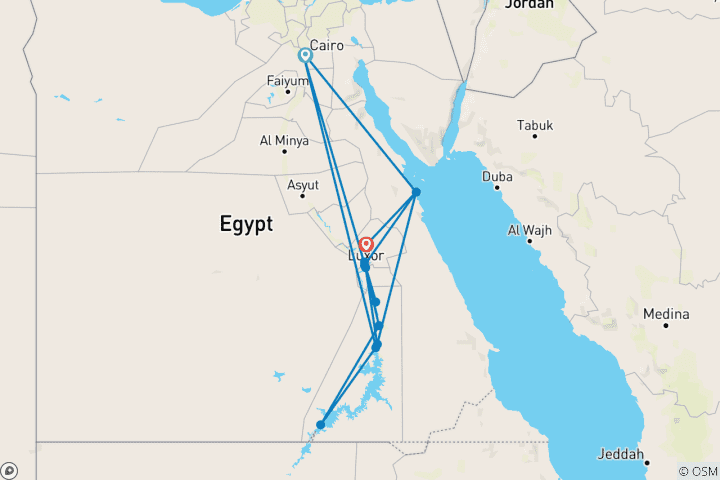 Map of Egypt 10 days experience tour (Cairo _ Nile Cruise _ Hurghada Red Sea)