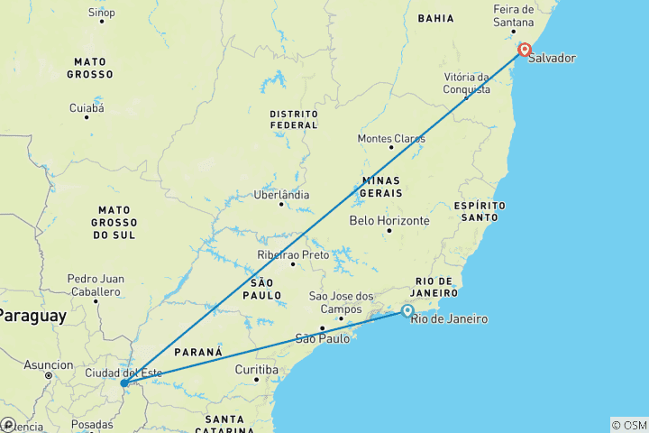 Kaart van Kleuren van Brazilië: Rio, Foz do Iguazu & Salvador (incl. binnenlandse vluchten)