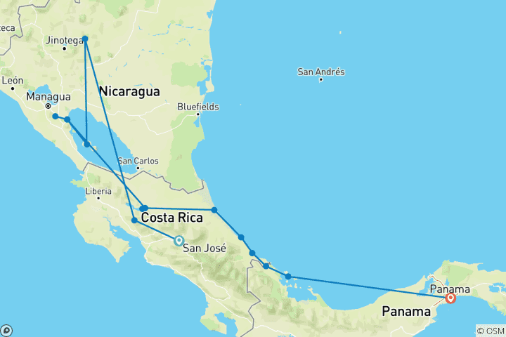 Map of Cloud forest, volcanoes and Panama Canal