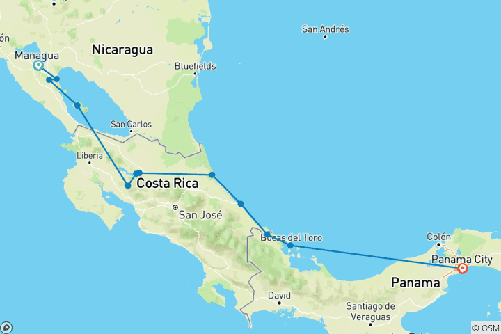 Map of Cloud forest, volcanoes and Panama Canal