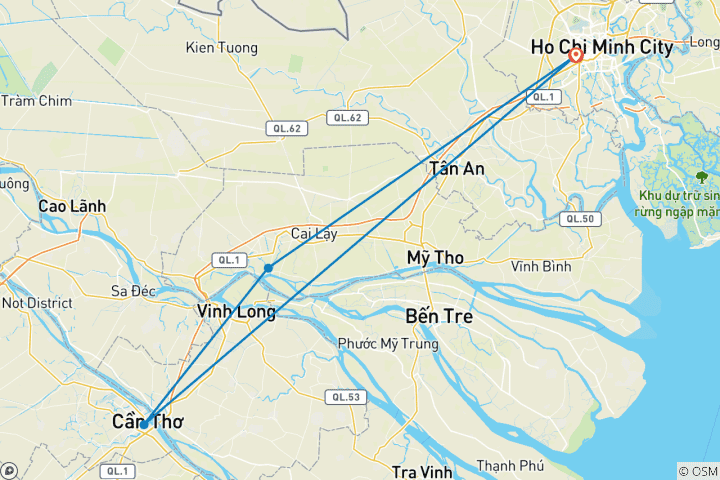 Karte von Mekong-Flusskreuzfahrt von Saigon nach Can Tho oder Cai Be - 2 Tage