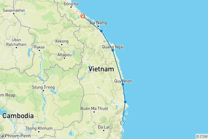 Map of Vietnam Central Coast Cycling Tour